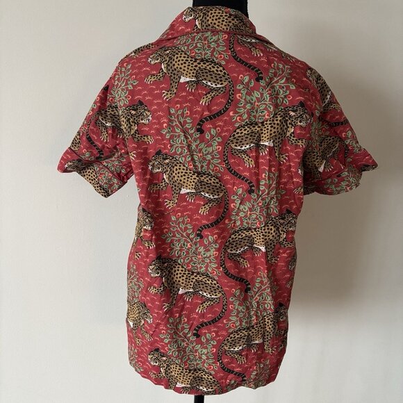 Print Fresh Pajama PJ Shirt Top Sz Small Short Sleeve Leopard Print Boho Cotton - Picture 6 of 12